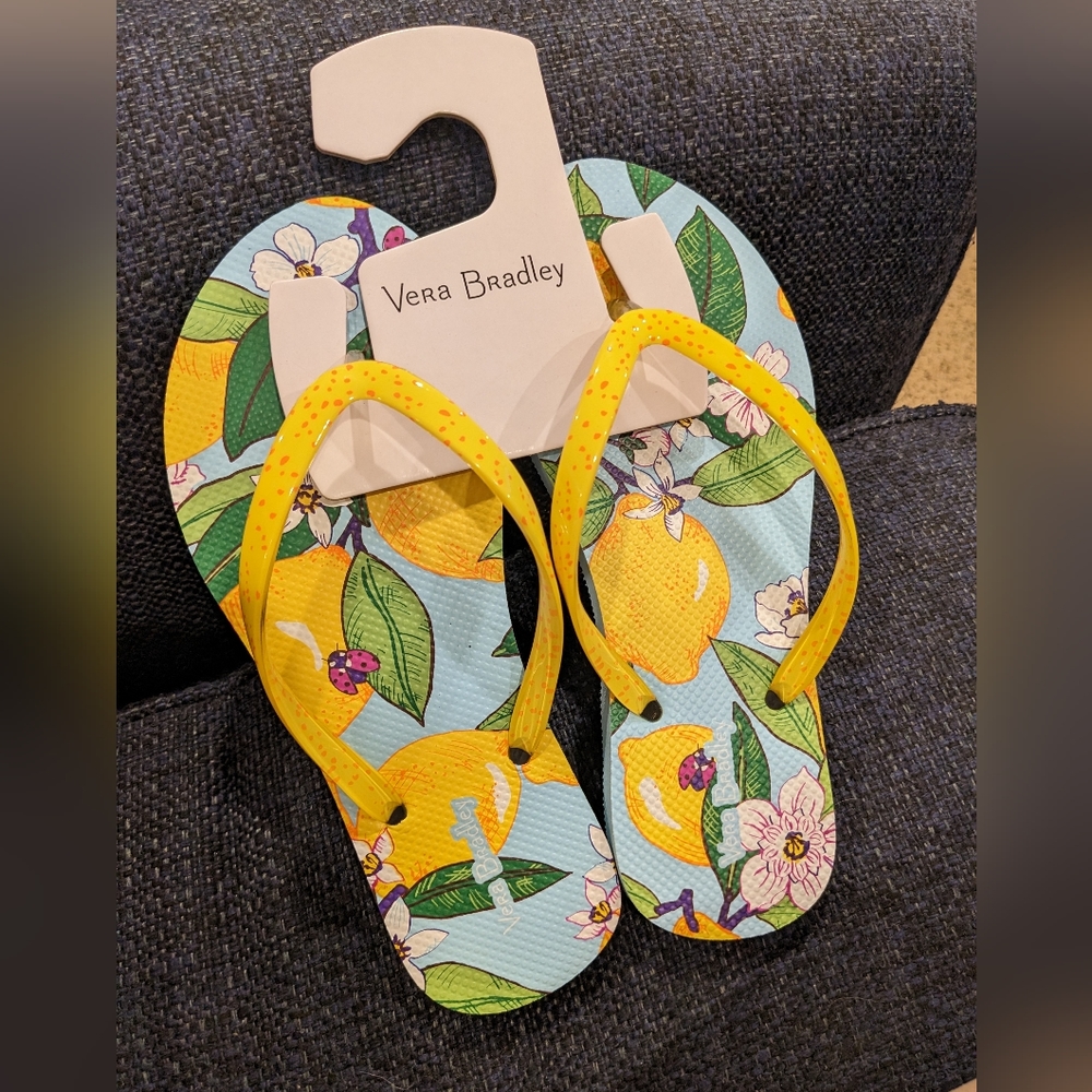 🍋 NWT Vera Bradley Flip Flops, Lemon Grove 🍋